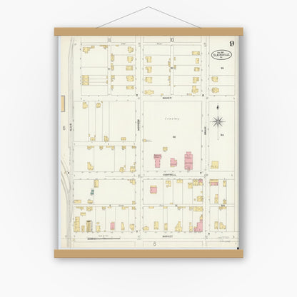 Old map wall art mockup — magnetic wood frame on white wall — Sanborn Fire Insurance Map from Blairsville, Indiana County, Pennsylvania (1903), Sheet #0009