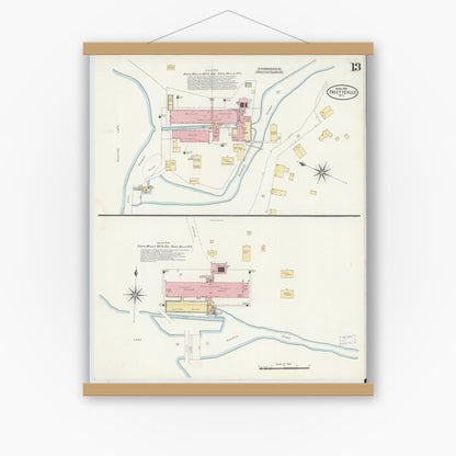 Old map wall art mockup — magnetic wood frame on white wall — Sanborn Fire Insurance Map from Fayetteville, Cumberland County, North Carolina (1908), Sheet #0013