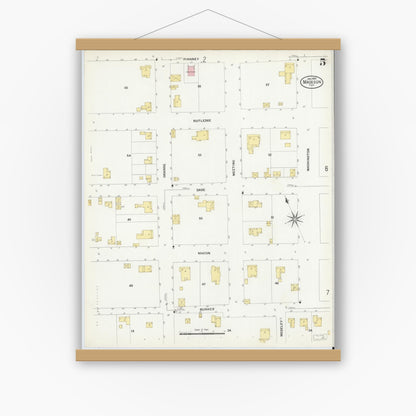 Old map wall art mockup — magnetic wood frame on white wall — Sanborn Fire Insurance Map from Madison, Madison County, Florida (1909), Sheet #0005