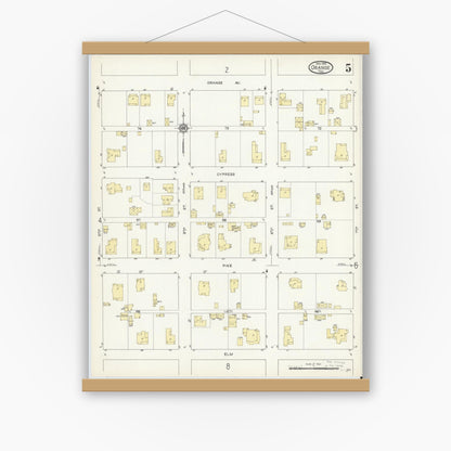 Old map wall art mockup — magnetic wood frame on white wall — Sanborn Fire Insurance Map from Orange, Orange County, Texas (1914), Sheet #0005