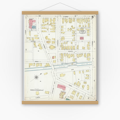 Old map wall art mockup — magnetic wood frame on white wall — Sanborn Fire Insurance Map from Rome, Oneida County, New York (1899), Sheet #0005