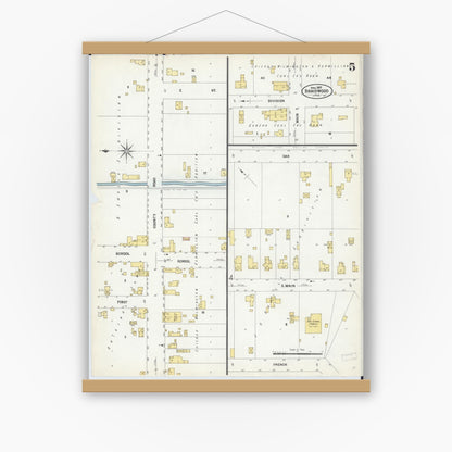 Old map wall art mockup — magnetic wood frame on white wall — Sanborn Fire Insurance Map from Braidwood, Will County, Illinois (1907), Sheet #0005