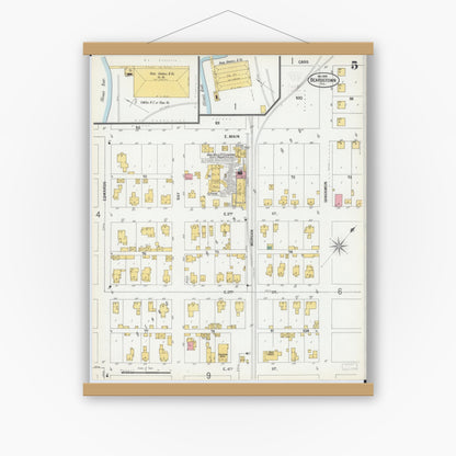 Old map wall art mockup — magnetic wood frame on white wall — Sanborn Fire Insurance Map from Beardstown, Cass County, Illinois (1900), Sheet #0005