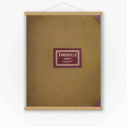 Old map wall art mockup — magnetic wood frame on white wall — Sanborn Fire Insurance Map from Zanesville, Muskingum County, Ohio (1950), Sheet #0001