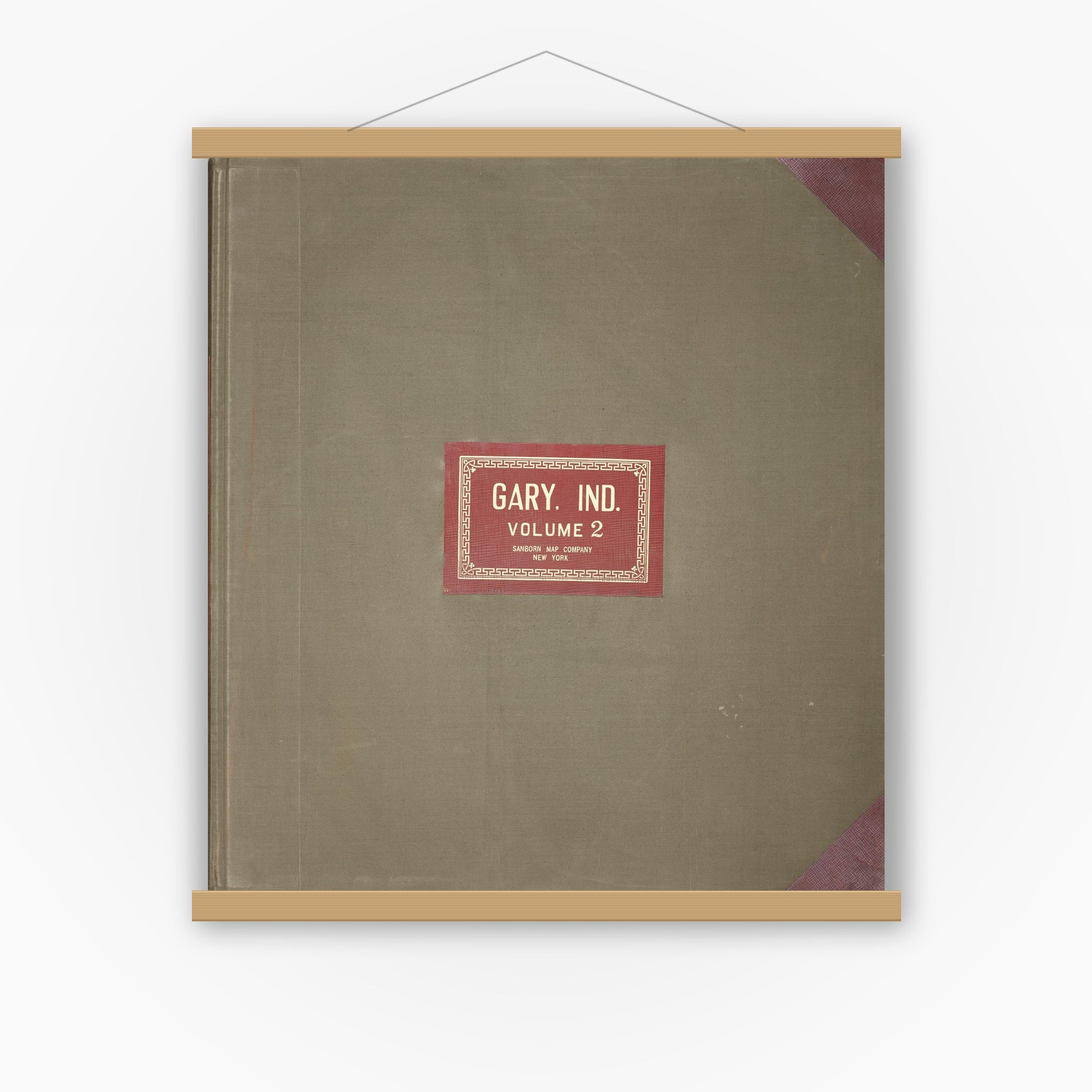 Old map wall art mockup — magnetic wood frame on white wall — Sanborn Fire Insurance Map from Gary, Lake County, Indiana (1949), Sheet #0001