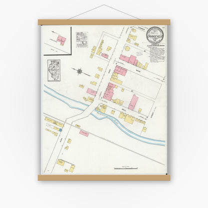 Old map wall art mockup — magnetic wood frame on white wall — Sanborn Fire Insurance Map from Orangeville, Stephenson County, Illinois (1919), Sheet #0001