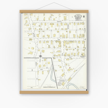 Old map wall art mockup — magnetic wood frame on white wall — Sanborn Fire Insurance Map from Caldwell, Noble County, Ohio (1911), Sheet #0008