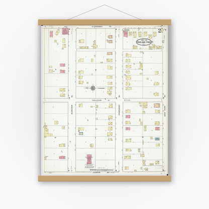 Old map wall art mockup — magnetic wood frame on white wall — Sanborn Fire Insurance Map from Highland Park, Lake County, Illinois (1918), Sheet #0002