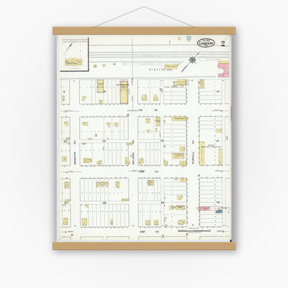 Old map wall art mockup — magnetic wood frame on white wall — Sanborn Fire Insurance Map from Canadian, Hemphill County, Texas (1920), Sheet #0002