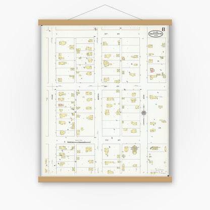 Old map wall art mockup — magnetic wood frame on white wall — Sanborn Fire Insurance Map from Sauk Centre, Stearns County, Minnesota (1909), Sheet #0008