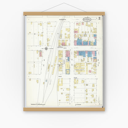 Old map wall art mockup — magnetic wood frame on white wall — Sanborn Fire Insurance Map from Pecatonica, Winnebago County, Illinois (1912), Sheet #0002