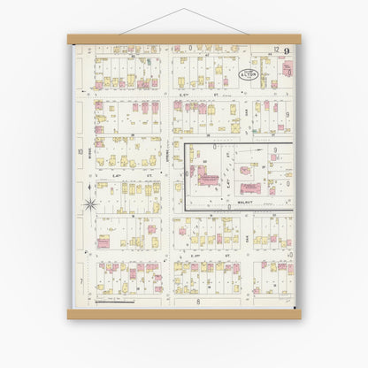 Old map wall art mockup — magnetic wood frame on white wall — Sanborn Fire Insurance Map from Alton, Madison County, Illinois (1897), Sheet #0009