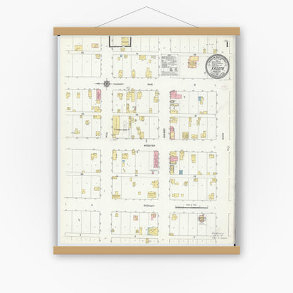 Old map wall art mockup — magnetic wood frame on white wall — Sanborn Fire Insurance Map from Kasota, Le Sueur County, Minnesota (1911) - Complete Map Set