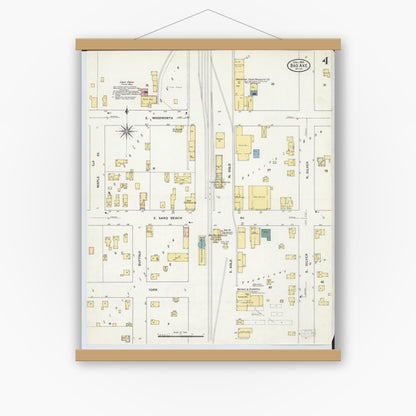 Old map wall art mockup — magnetic wood frame on white wall — Sanborn Fire Insurance Map from Bad Axe, Huron County, Michigan (1909), Sheet #0004