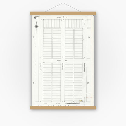 Old map wall art mockup — magnetic wood frame on white wall — Sanborn Fire Insurance Map from Chicago, Cook County, Illinois (1920), Sheet #0093