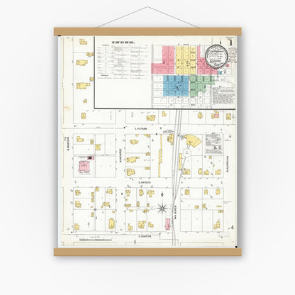 Old map wall art mockup — magnetic wood frame on white wall — Sanborn Fire Insurance Map from Eldora, Hardin County, Iowa (1900) â€” Complete Set
