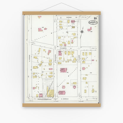 Old map wall art mockup — magnetic wood frame on white wall — Sanborn Fire Insurance Map from Edwardsville, Madison County, Illinois (1921), Sheet #0010