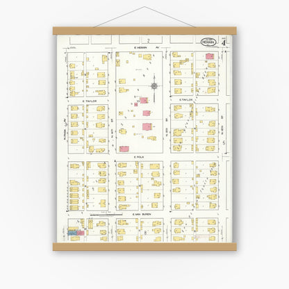 Old map wall art mockup — magnetic wood frame on white wall — Sanborn Fire Insurance Map from Herrin, Williamson County, Illinois (1922), Sheet #0004