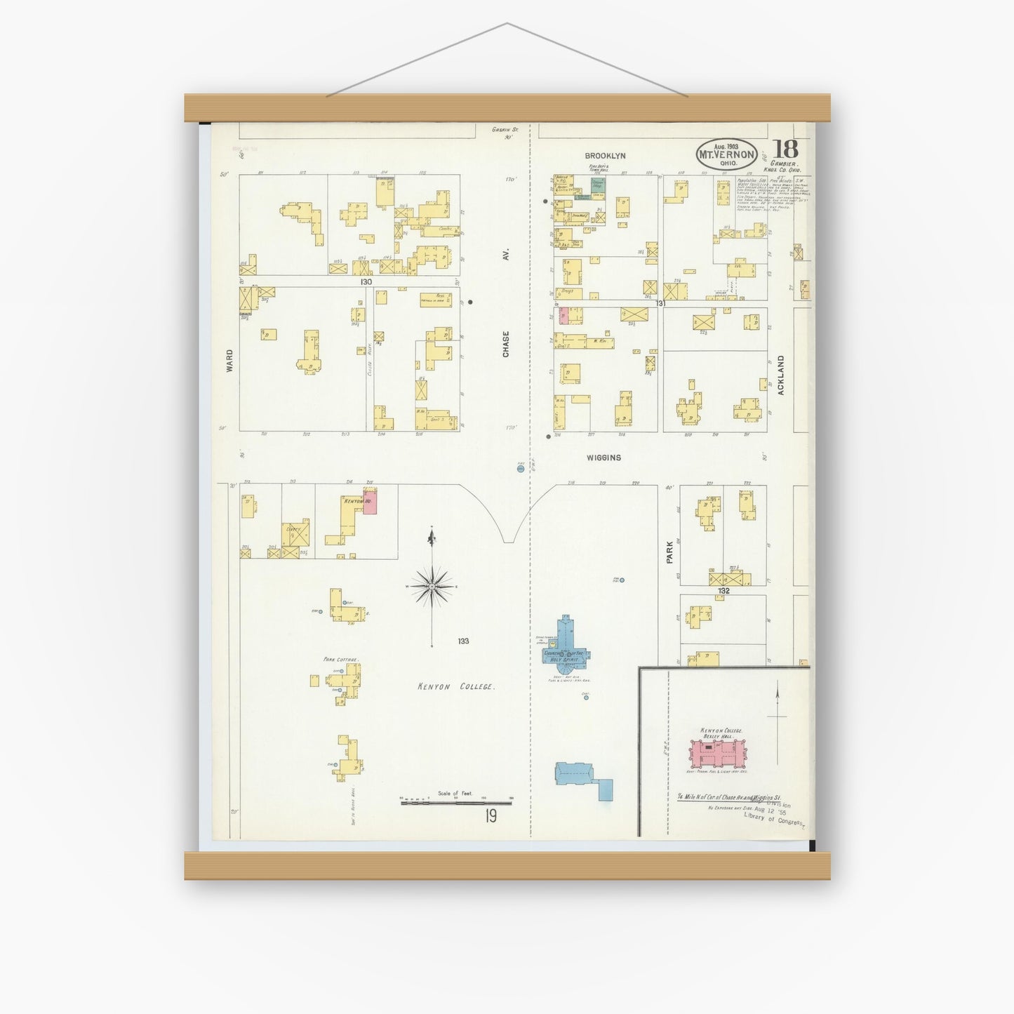 Old map wall art mockup — magnetic wood frame on white wall — Sanborn Fire Insurance Map from Mount Vernon, Knox County, Ohio (1903), Sheet #0018