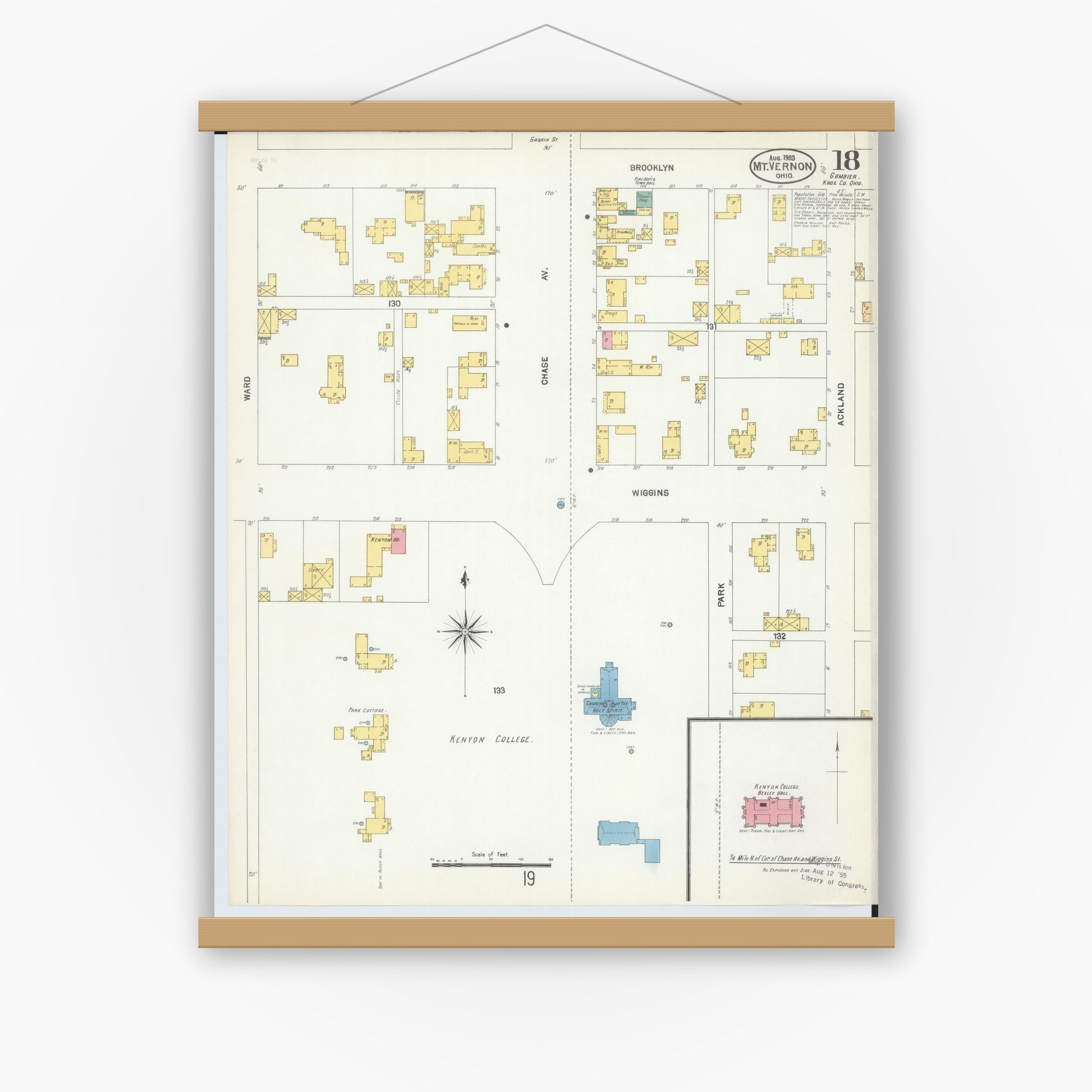 Old map wall art mockup — magnetic wood frame on white wall — Sanborn Fire Insurance Map from Mount Vernon, Knox County, Ohio (1903), Sheet #0018