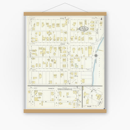 Old map wall art mockup — magnetic wood frame on white wall — Sanborn Fire Insurance Map from West Palm Beach, Dade County, Florida (1912), Sheet #0004