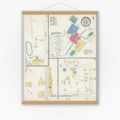 Old map wall art mockup — magnetic wood frame on white wall — Sanborn Fire Insurance Map from Oxford, Chenango County, New York (1903) - Complete Map Set
