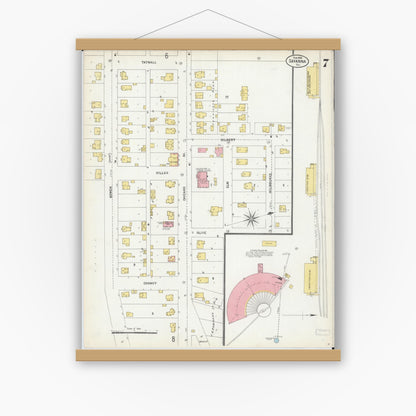 Old map wall art mockup — magnetic wood frame on white wall — Sanborn Fire Insurance Map from Savanna, Carroll County, Illinois (1903), Sheet #0007