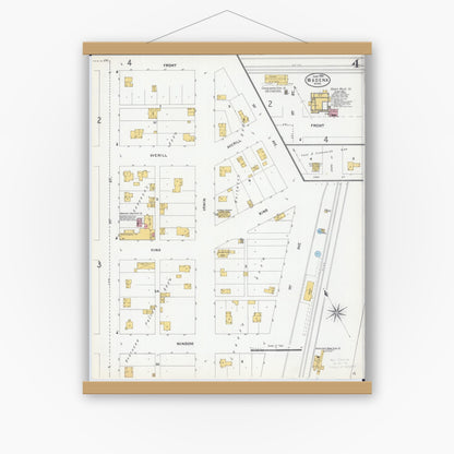 Old map wall art mockup — magnetic wood frame on white wall — Sanborn Fire Insurance Map from Wadena, Wadena County, Minnesota (1904), Sheet #0004