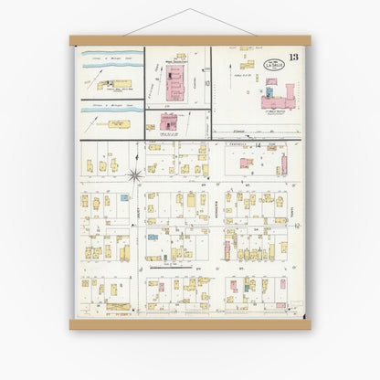 Old map wall art mockup — magnetic wood frame on white wall — Sanborn Fire Insurance Map from La Salle, La Salle County, Illinois (1906), Sheet #0013
