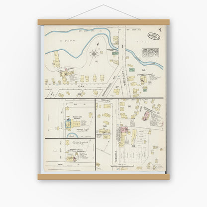 Old map wall art mockup — magnetic wood frame on white wall — Sanborn Fire Insurance Map from Norwalk, Huron County, Ohio (1884), Sheet #0004
