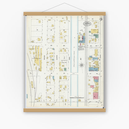 Old map wall art mockup — magnetic wood frame on white wall — Sanborn Fire Insurance Map from Lockport, Will County, Illinois (1902), Sheet #0003