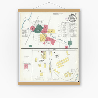Old map wall art mockup — magnetic wood frame on white wall — Sanborn Fire Insurance Map from Sebewaing, Huron County, Michigan (1909) - Complete Map Set