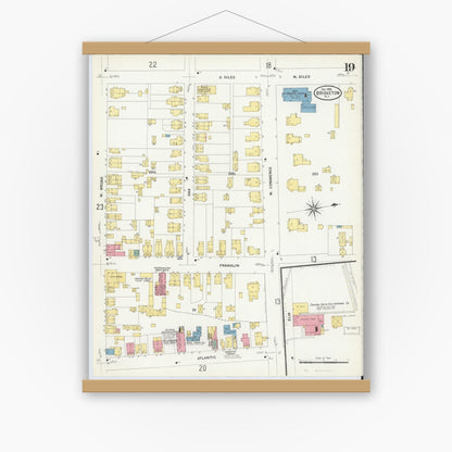 Old map wall art mockup — magnetic wood frame on white wall — Sanborn Fire Insurance Map from Bridgeton, Cumberland County, New Jersey (1908), Sheet #0019