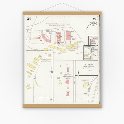 Old map wall art mockup — magnetic wood frame on white wall — Sanborn Fire Insurance Map from Tyler, Smith County, Texas (1928), Sheet #0024