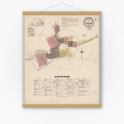 Old map wall art mockup — magnetic wood frame on white wall — Sanborn Fire Insurance Map from Coeburn, Wise County, Virginia (1922) - Complete Map Set
