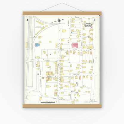 Old map wall art mockup — magnetic wood frame on white wall — Sanborn Fire Insurance Map from Gallitzin, Cambria County, Pennsylvania (1923), Sheet #0004