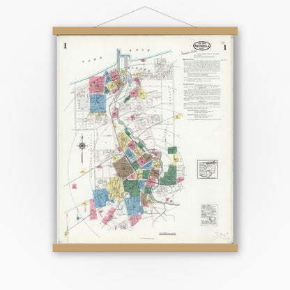 Old map wall art mockup — magnetic wood frame on white wall — Sanborn Fire Insurance Map from Ashtabula, Ashtabula County, Ohio (1924) - Complete Map Set