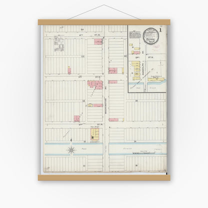 Old map wall art mockup — magnetic wood frame on white wall — Sanborn Fire Insurance Map from Pulaski, Pulaski County, Virginia (1894) - Complete Map Set