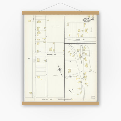 Old map wall art mockup — magnetic wood frame on white wall — Sanborn Fire Insurance Map from Old Forge, Lackawanna County, Pennsylvania (1914), Sheet #0025