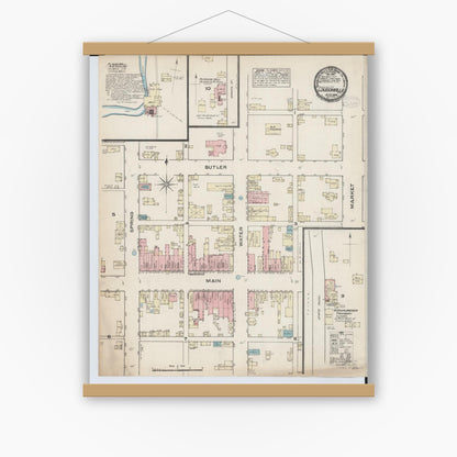 Old map wall art mockup — magnetic wood frame on white wall — Sanborn Fire Insurance Map from Loudonville, Ashland County, Ohio (1884), Sheet #0001