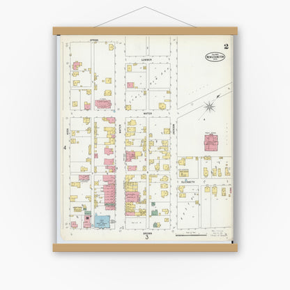 Old map wall art mockup — magnetic wood frame on white wall — Sanborn Fire Insurance Map from New Lexington, Perry County, Ohio (1900), Sheet #0002