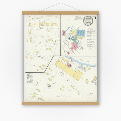 Old map wall art mockup — magnetic wood frame on white wall — Sanborn Fire Insurance Map from East Pepperell, Middlesex County, Massachusetts (1897) - Complete Map Set