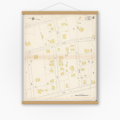 Old map wall art mockup — magnetic wood frame on white wall — Sanborn Fire Insurance Map from Hilo, Hawaii County, Hawaii (1914), Sheet #0002