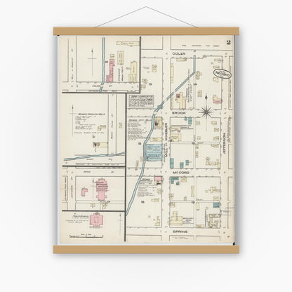 Old map wall art mockup — magnetic wood frame on white wall — Sanborn Fire Insurance Map from Neosho, Newton County, Missouri (1884), Sheet #0002