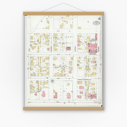 Old map wall art mockup — magnetic wood frame on white wall — Sanborn Fire Insurance Map from Ironton, Lawrence County, Ohio (1900), Sheet #0006