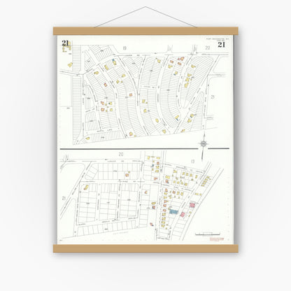 Old map wall art mockup — magnetic wood frame on white wall — Sanborn Fire Insurance Map from Port Washington, Nassau County, New York (1931), Sheet #0021