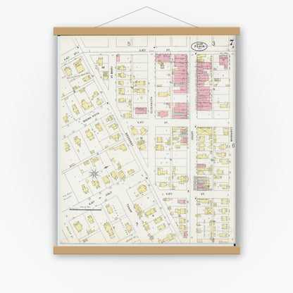 Old map wall art mockup — magnetic wood frame on white wall — Sanborn Fire Insurance Map from Pekin, Tazewell County, Illinois (1898), Sheet #0007