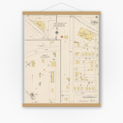 Old map wall art mockup — magnetic wood frame on white wall — Sanborn Fire Insurance Map from Fillmore, Ventura County, California (1918), Sheet #0006