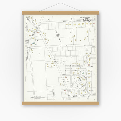 Old map wall art mockup — magnetic wood frame on white wall — Sanborn Fire Insurance Map from Ridgewood, Bergen County, New Jersey (1924), Sheet #0010