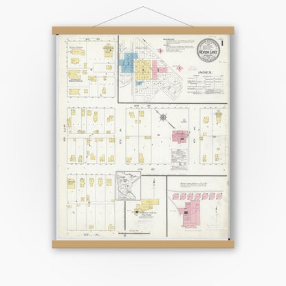 Old map wall art mockup — magnetic wood frame on white wall — Sanborn Fire Insurance Map from Heron Lake, Jackson County, Minnesota (1913) - Complete Map Set